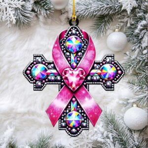 Sparkling Pink Ribbon Breast Cancer Survivor Gift Ornament