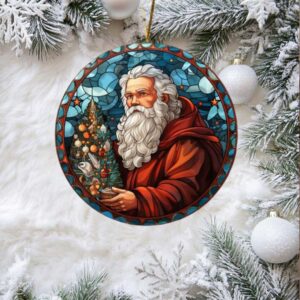 Stained Glass Themed Santa Claus Ceramic Ornament