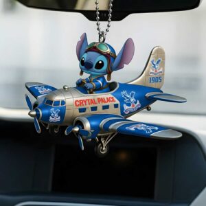 Stitch in Blue Crystal Palace Plane Rearview Mirror Charm Ornament