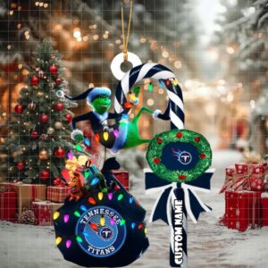 Tennessee Titans NFL Custom Grinch Candy Cane Name Ornament 2025 Xmas Tree Gift
