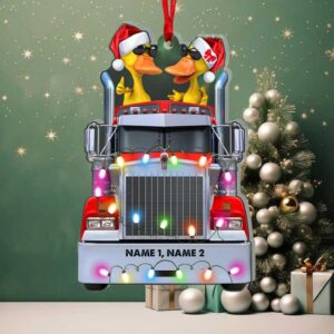 Trucker Christmas Cool Yellow Ducks Wearing Glasses Personalized Printed Car Ornament