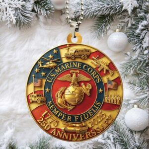 USMC 250th Anniversary Challenge Coin Christmas Ornament