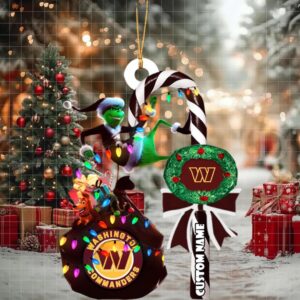 Washington Commanders NFL Custom Grinch Candy Cane Name Ornament 2025 Xmas Tree Gift