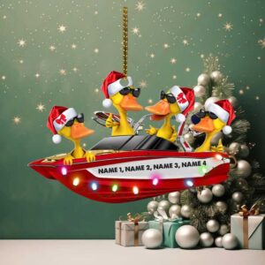 Water Skiing Wakeboarding Ducks Personalized Christmas Ornament