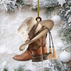 Western Cowboy Boot Hat Ornament – Rustic Acrylic Christmas Tree Décor – Country Style Holiday Gift for Farmhouse, Ranch, Southern Home Western Cowboy Boot Hat Ornament – Rustic Acrylic Christmas Tree Décor – Country Style Holiday Gift for Farmhouse, Ranch, Southern Home