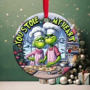 You Stole My Heart, Couple Gift, Personalized Ceramic Ornament, Green Couple Ornament, Christmas Gift