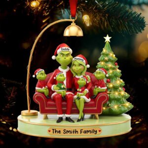 personalized Christmas ornament featuring the Grinch family