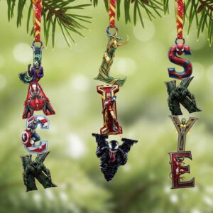 personalized Christmas ornaments featuring various Marvel characters personalized Christmas ornaments featuring various Marvel characters