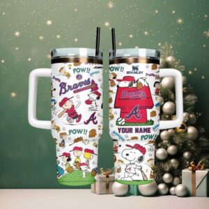 Atlanta Braves Peanuts Snoopy Stanley Quencher Tumbler Custom Baseball Fan Gift