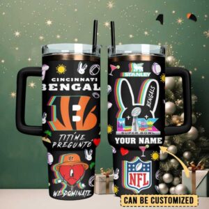 CIN Bengals Football x Bad Bunny Custom Stanley Cup 40 oz Tumbler With Handle