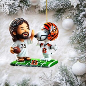 Cincinnati Bengals Peanuts Gang Mini Bobblehead Jesus & Snoopy Christmas Ornament