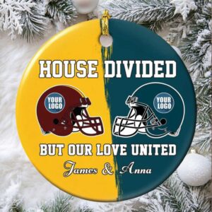 Custom American Football Christmas Ceramic Ornament, House Divided Gift for Fans