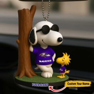 Custom Baltimore Ravens Snoopy & Woodstock Ornament