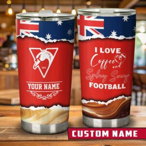 Custom Name I Love Coffee and Sydney Swans Football Travel Mug