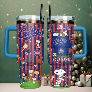 Customizable Chicago Cubs Peanuts Gang Insulated Travel Mug