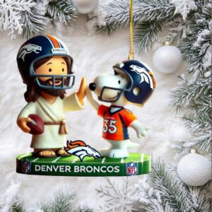 Denver Broncos NFL Jesus & Snoopy Christmas Ornament
