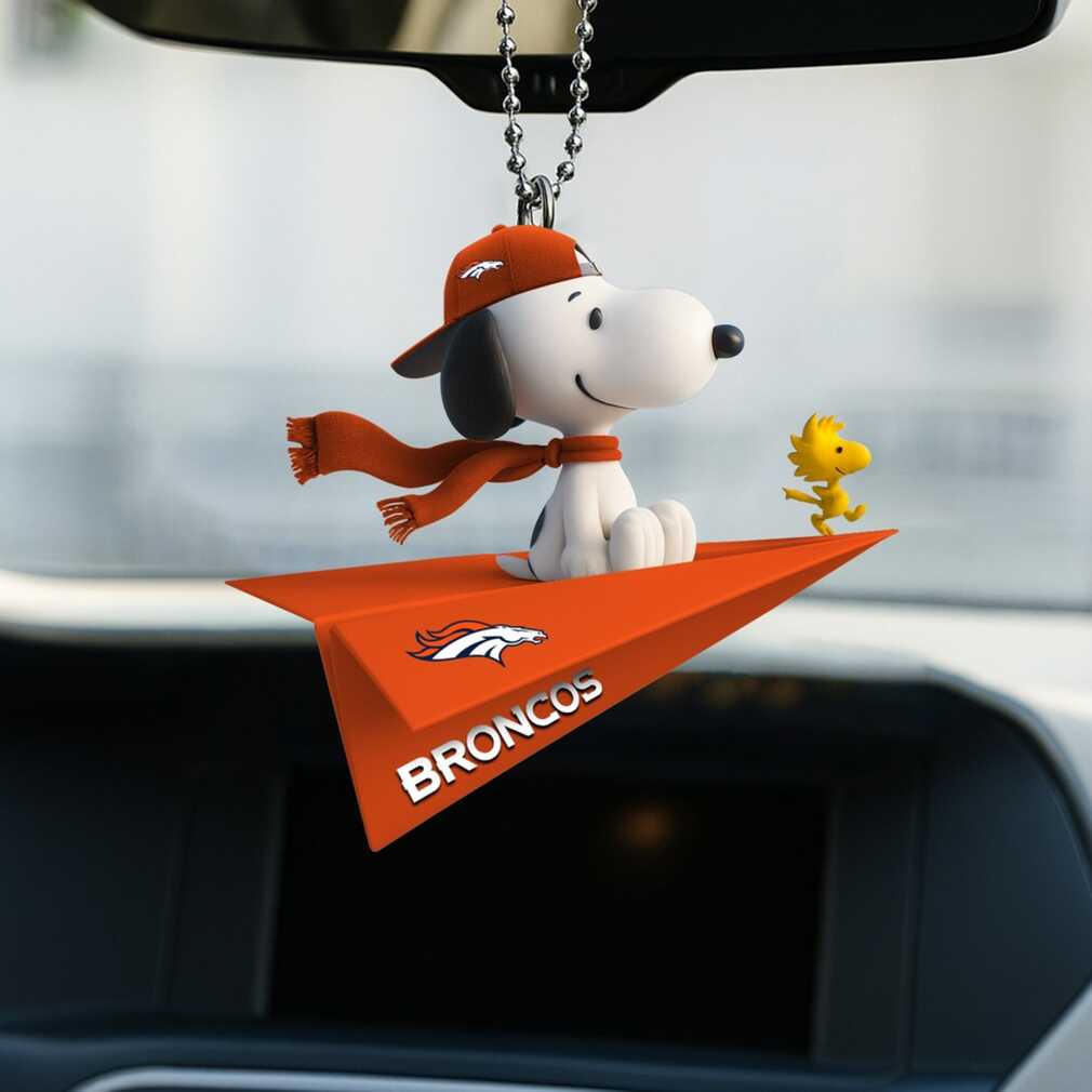 Denver Broncos Snoopy & Woodstock Flying Paper Airplane Car Ornament Denver Broncos Snoopy & Woodstock Flying Paper Airplane Car Ornament