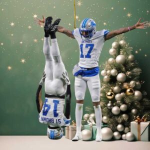 Detroit Lions Amon Ra St. Brown Upside Down Touchdown Celebration Ornament Detroit Lions Amon Ra St. Brown Upside Down Touchdown Celebration Ornament