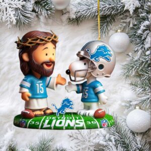 Detroit Lions Peanuts Characters & Jesus Football Ornament