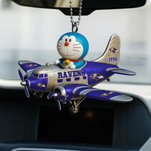 Doraemon in Baltimore Ravens Airplane Car Rearview Mirror Hanging Ornament