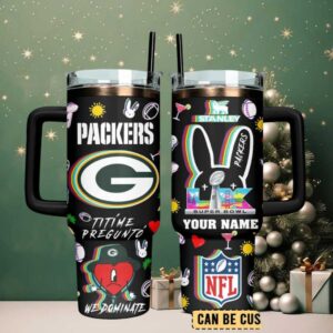 GB Packers Football x Bad Bunny Custom Stanley Cup 40 oz Tumbler With Handle