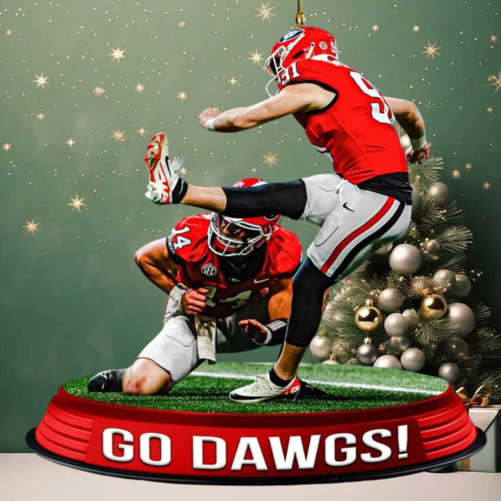Close-up of Georgia Bulldogs Christmas Ornament with Go Dawgs text
