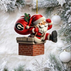 Georgia Bulldogs Santa in Chimney Christmas Ornament