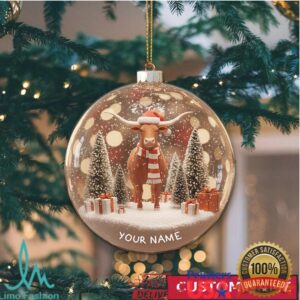 Highland Cow Disc Light Christmas Decoration with Custom Text Highland Cow Disc Light Christmas Decoration with Custom Text