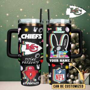 KC Chiefs Football x Bad Bunny Custom Stanley Cup 40 oz Tumbler With Handle