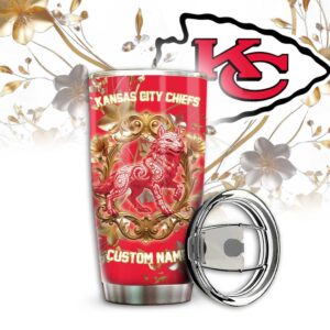 Kansas City Chiefs Custom Name Red and Gold Floral Wolf Tumbler