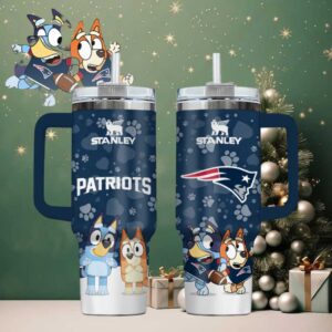 NE Patriots Football x Bluey Custom Stanley Cup 40 oz 30 oz Tumbler With Handle