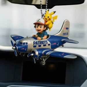New England Patriots & Pokémon Pikachu Ash Ketchum Airplane Christmas Ornament