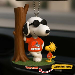 Personalized Browns Snoopy & Woodstock Car Tree Ornament