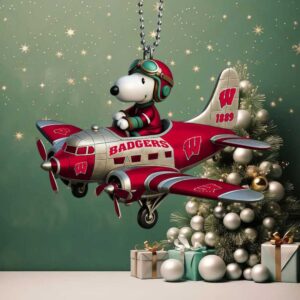 Wisconsin Badgers Snoopy Aviator Airplane Ornament