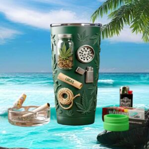 4D Relief Cannabis Culture 40oz Tumbler with Custom Name Lucas & Grinder Detail