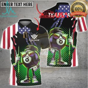 Billiard 8 Ball Street Style USA Flag Multicolor Options Personalized Name, Team Name 3D Shirt