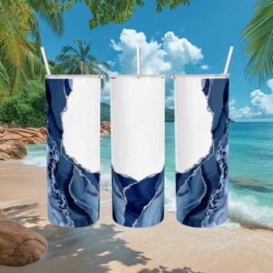 Blue Agate & Silver Glitter Skinny Tumbler