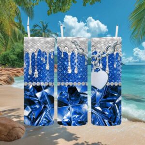 Blue Luxury Tumbler Wrap, Glam Bling Tumbler Design