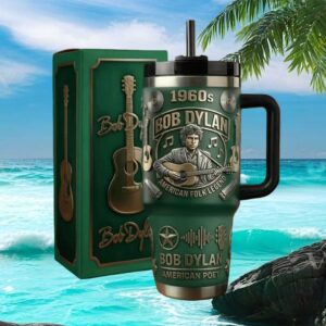 Bob Dylan American Folk Legend 1960s Green Insulated Tumbler