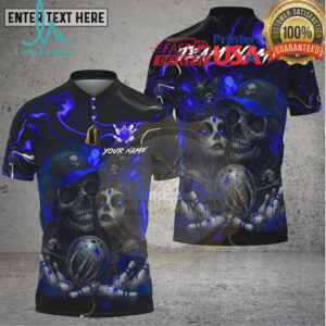 Bowling Bloody Skull Couple Horror Art Multi Options Personalized Name, Team Name Unisex 3D Shirt