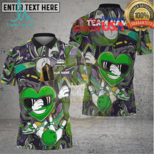 Bowling Cool Heart Graffiti Character Multicolor Options Personalized Name, Team Name 3D Shirt