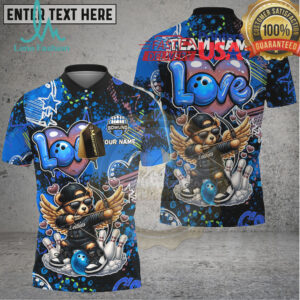 Bowling Cupid Bear Winged Character Multicolor Options Personalized Name, Team Name 3D Shirt