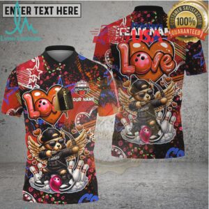 Bowling Cupid Bear Winged Character Multicolor Options Personalized Name, Team Name 3D Shirt