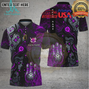 Bowling Dark Gothic Red Flame Pin & Ball Multi Options Personalized Name, Team Name Unisex 3D Shirt