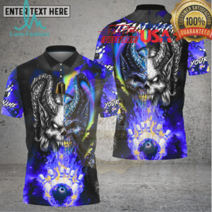 Bowling Demon Skull Fire Power Strike Fantasy Style Multi Options Personalized Name, Team Name Unisex 3D Shirt