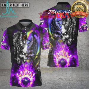 Bowling Demon Skull Fire Power Strike Fantasy Style Multi Options Personalized Name, Team Name Unisex 3D Shirt