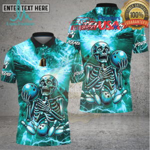 Bowling Electric Gold Lightning Skeleton Art Multi Options Personalized Name, Team Name Unisex 3D Shirt