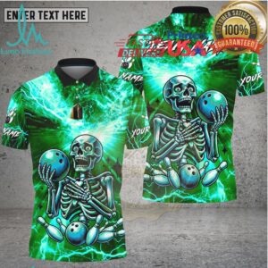 Bowling Electric Gold Lightning Skeleton Art Multi Options Personalized Name, Team Name Unisex 3D Shirt