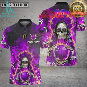 Bowling Fiery Sugar Skull Rose Flame Bowling Ball Gothic Team Style Multi Options Personalized Name, Team Name Unisex 3D Shirt