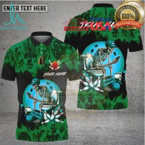 Bowling Funny Skeleton Toilet Humor Art Multi Options Personalized Name, Team Name Unisex 3D Shirt